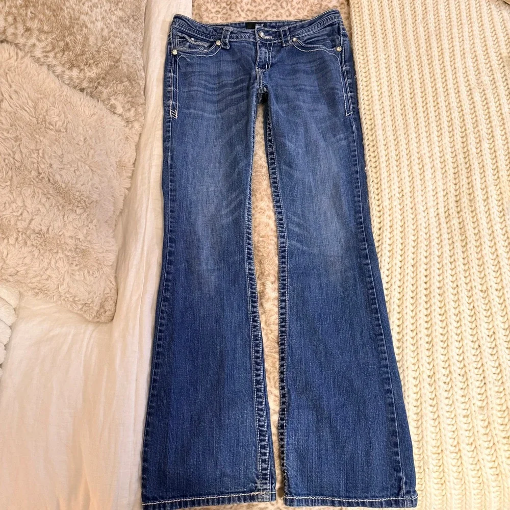 ANA Womens Bootcut Jeans Size 28/6 MediumWash Embellished Rhinestone Pockets Y2K